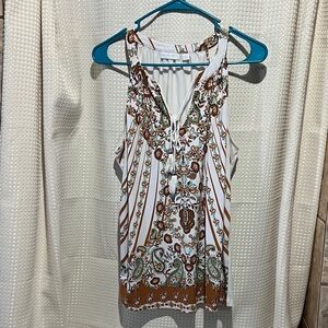 New York & Company White and Brown Paisley Top